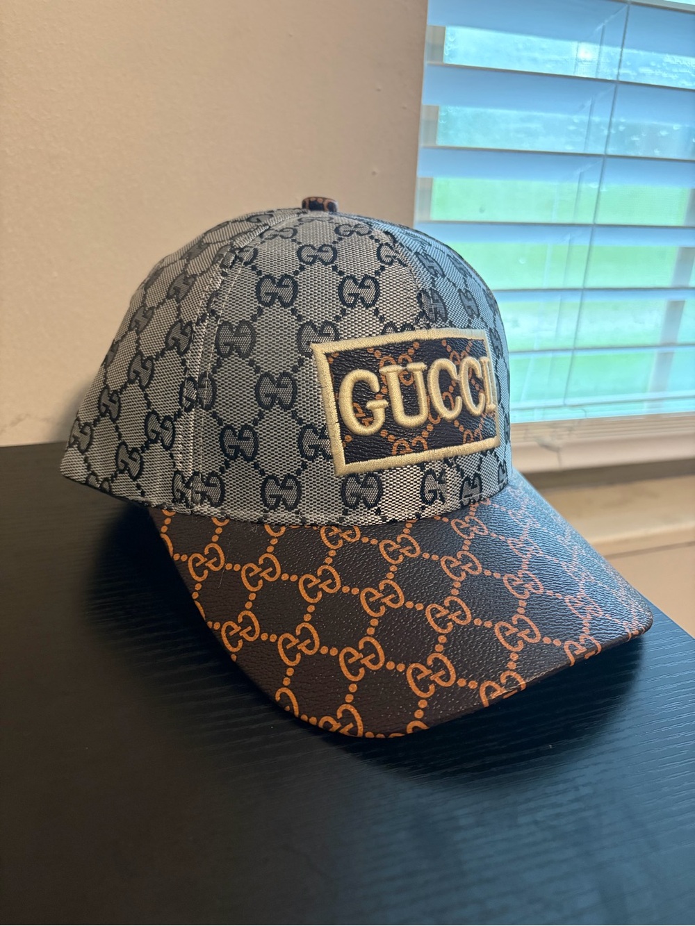 Gucci Two-Tone GG Canvas Baseball Cap in Blue and Brown